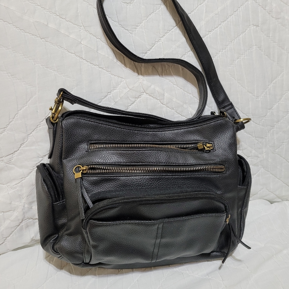 (3542-5) No Name Tag, Black Purse, Bag, lot of pockets